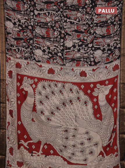 Kalamkari semi silk saree black with allover prints and mangalgiri border