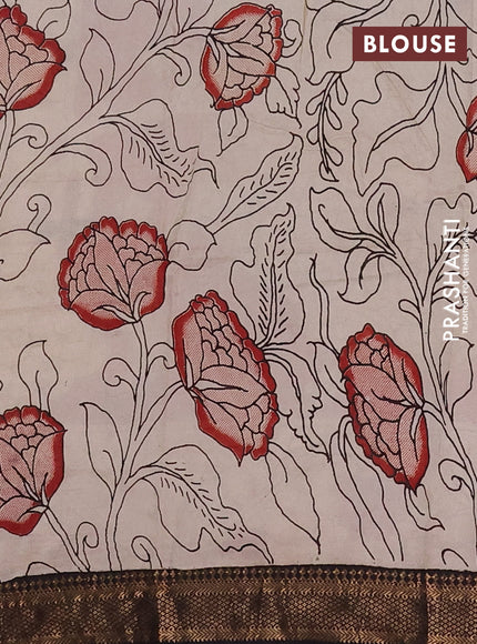 Kalamkari semi silk saree black with allover prints and mangalgiri border