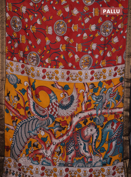Kalamkari semi silk saree maroon and black with allover prints and mangalgiri border