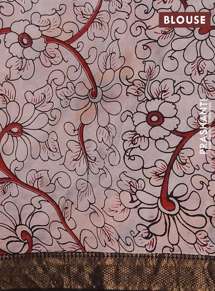 Kalamkari semi silk saree maroon and black with allover prints and mangalgiri border