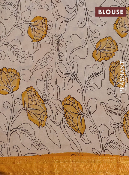 Kalamkari semi silk saree wine shade and mustard yellow with allover prints and mangalgiri border