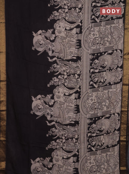 Kalamkari semi silk saree beige and black with allover prints and mangalgiri border