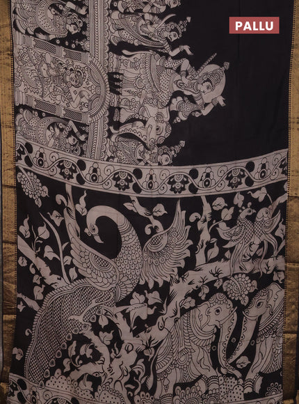 Kalamkari semi silk saree beige and black with allover prints and mangalgiri border