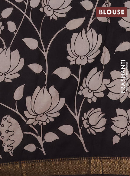 Kalamkari semi silk saree beige and black with allover prints and mangalgiri border