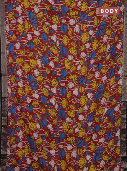 Kalamkari semi silk saree maroon and black with allover prints and mangalgiri border