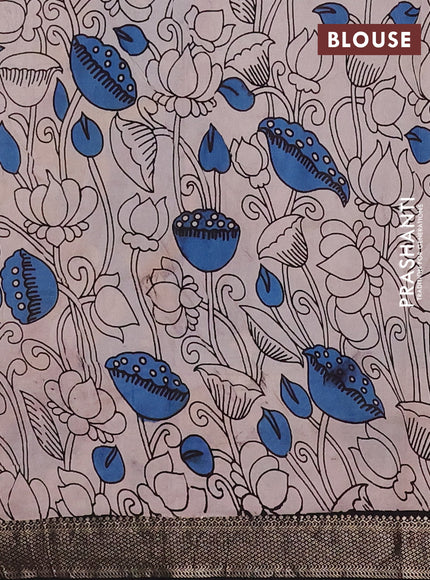 Kalamkari semi silk saree maroon and black with allover prints and mangalgiri border