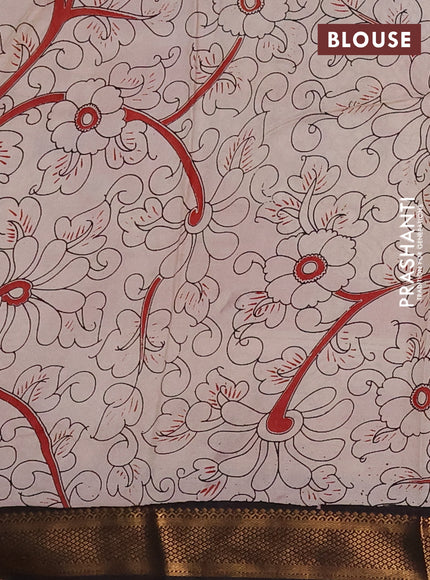 Kalamkari semi silk saree maroon and black with allover prints and mangalgiri border