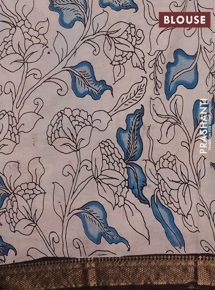 Kalamkari semi silk saree maroon and black with allover prints and mangalgiri border