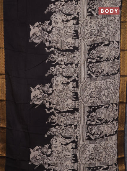 Kalamkari semi silk saree beige  and black with allover prints and mangalgiri border