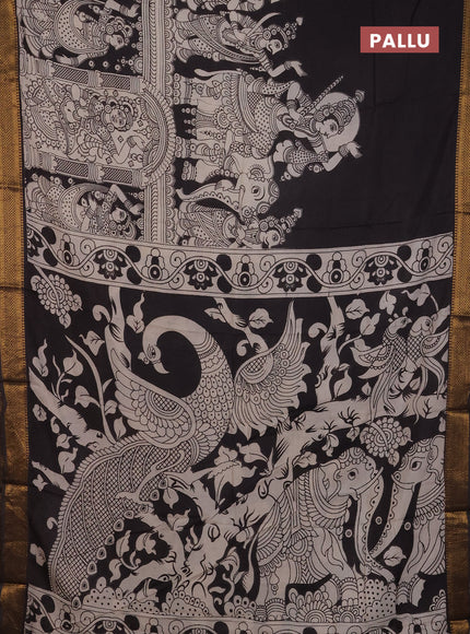 Kalamkari semi silk saree beige  and black with allover prints and mangalgiri border