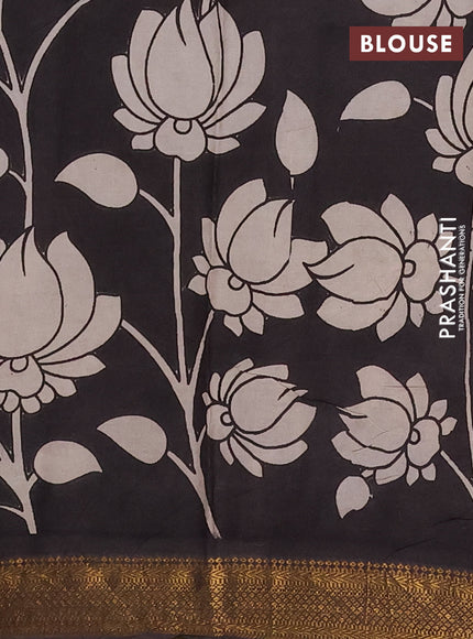Kalamkari semi silk saree beige  and black with allover prints and mangalgiri border