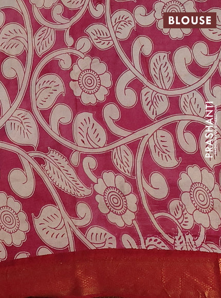 Kalamkari semi silk saree beige teal blue and maroon with allover prints and mangalgiri border