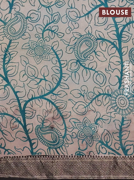 Kalamkari semi silk saree blue and black with allover prints and mangalgiri border