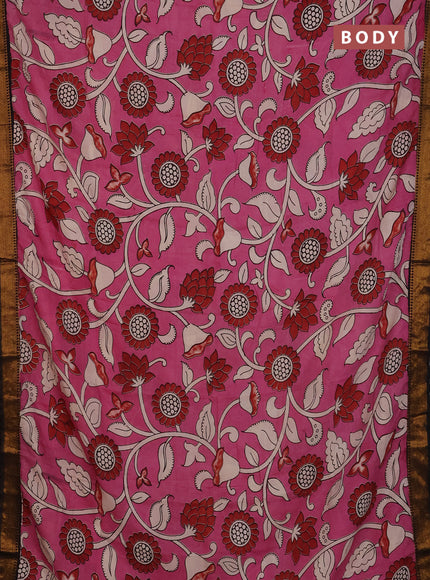 Kalamkari semi silk saree mauve pink and black with allover prints and mangalgiri border