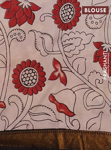 Kalamkari semi silk saree mauve pink and black with allover prints and mangalgiri border