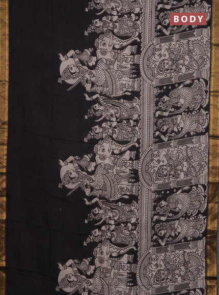 Kalamkari semi silk saree beige and black with allover prints and mangalgiri border