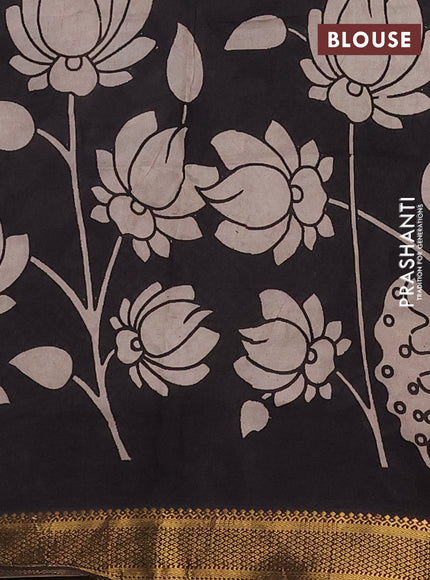 Kalamkari semi silk saree beige and black with allover prints and mangalgiri border
