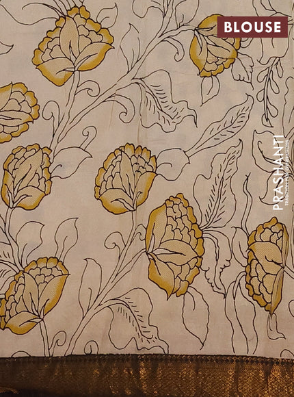 Kalamkari semi silk saree wine shade and black with allover prints and mangalgiri border
