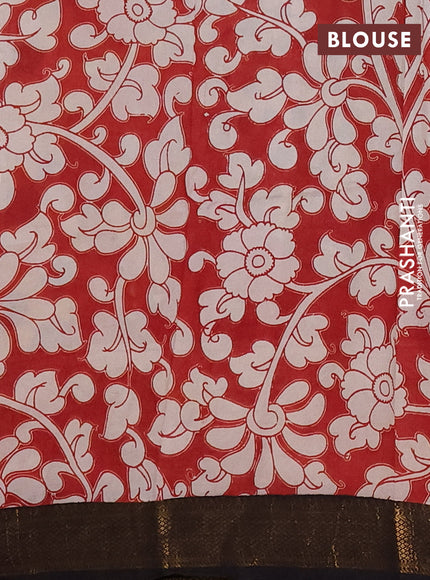 Kalamkari semi silk saree beige and black with allover prints and mangalgiri border