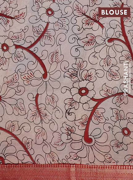Kalamkari semi silk saree peacock blue and maroon with allover prints and mangalgiri border