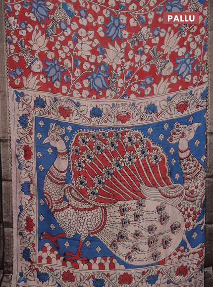 Kalamkari semi silk saree pastel maroon and black with allover prints and mangalgiri border