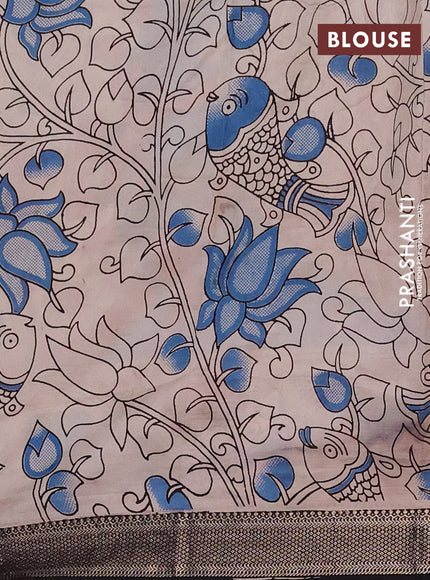 Kalamkari semi silk saree pastel maroon and black with allover prints and mangalgiri border
