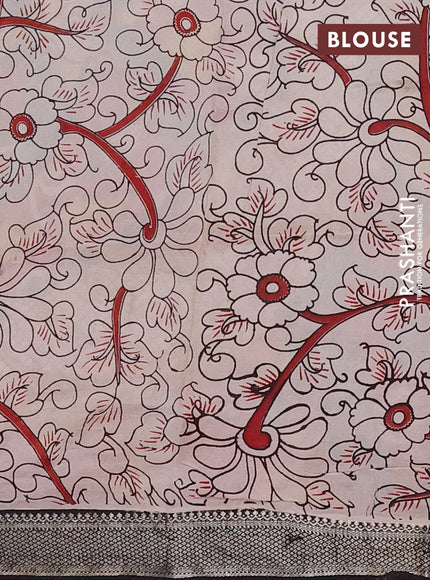 Kalamkari semi silk saree peacock blue and black with allover prints and mangalgiri border