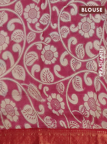 Kalamkari semi silk saree beige teal green and maroon with allover prints and mangalgiri border