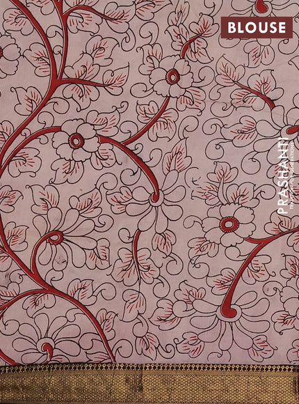 Kalamkari semi silk saree maroon and black with allover pichwai prints and mangalgiri border