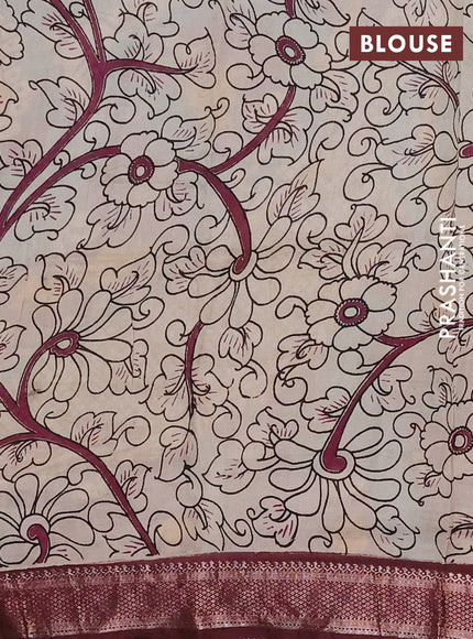 Kalamkari semi silk saree teal green and wine shade with allover prints and mangalgiri border