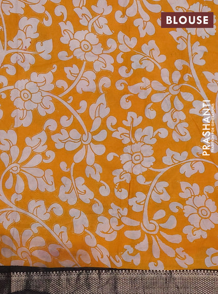 Kalamkari semi silk saree beige and black with allover prints and mangalgiri border