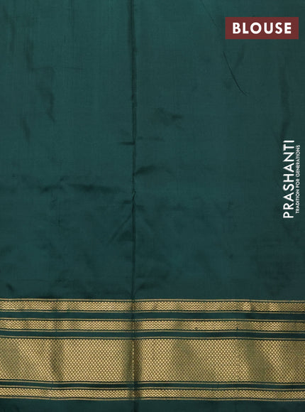 Pochampally silk saree orange and bottle green with allover ikat weaves and zari woven border
