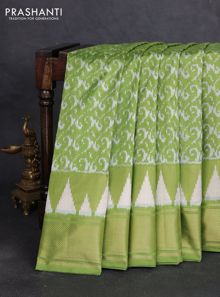 Pochampally silk saree light green with allover ikat weaves and zari woven border