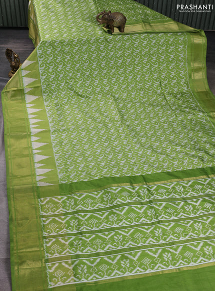 Pochampally silk saree light green with allover ikat weaves and zari woven border