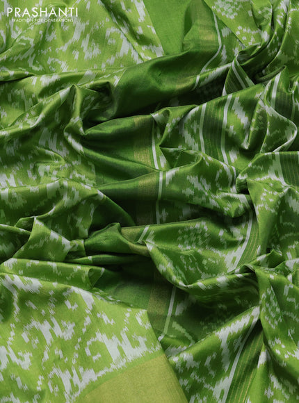Pochampally silk saree light green with allover ikat weaves and zari woven border