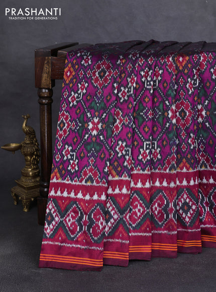 Pochampally silk saree megenta pink and maroon with allover ikat weaves and ikat woven border