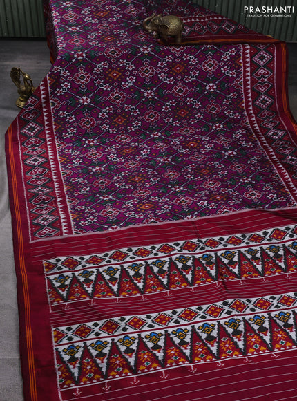 Pochampally silk saree megenta pink and maroon with allover ikat weaves and ikat woven border