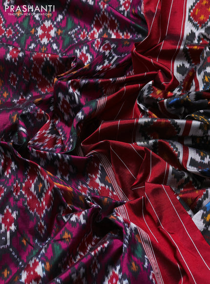 Pochampally silk saree megenta pink and maroon with allover ikat weaves and ikat woven border