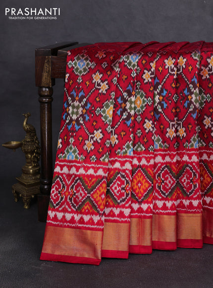 Pochampally silk saree red with allover ikat weaves and zari woven border