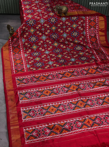 Pochampally silk saree red with allover ikat weaves and zari woven border