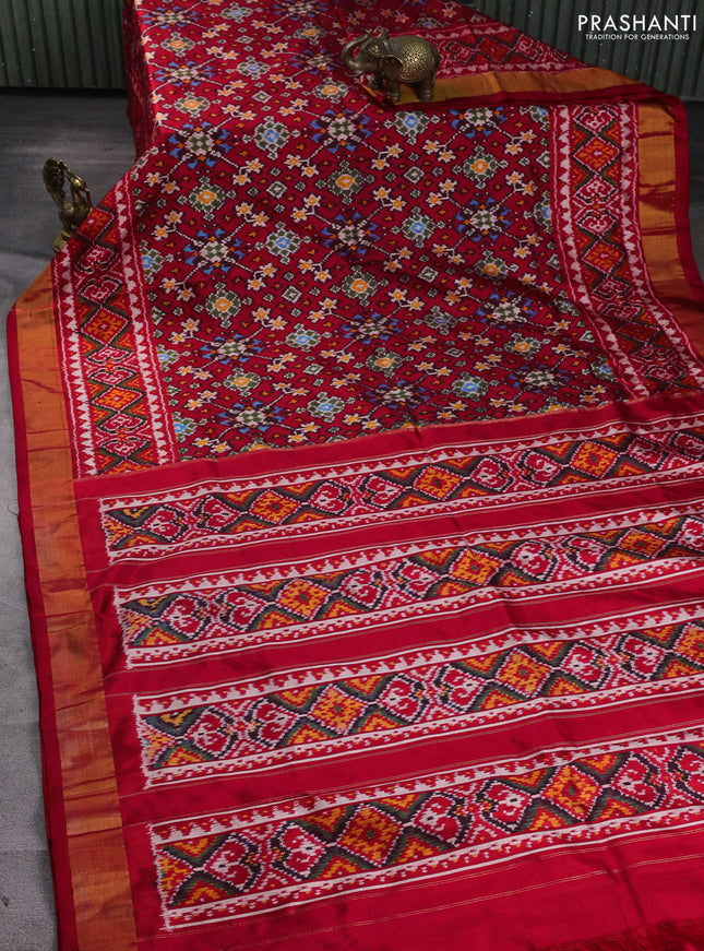 Pochampally silk saree red with allover ikat weaves and zari woven border