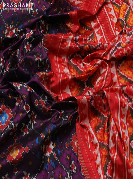 Pochampally silk saree deep purple and red with allover ikat weaves and ikat zari woven border