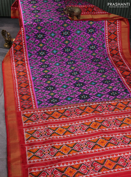 Pochampally silk saree pink and red with allover ikat weaves and ikat zari woven border