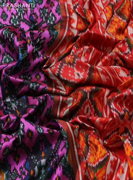 Pochampally silk saree pink and red with allover ikat weaves and ikat zari woven border