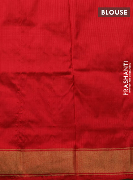 Pochampally silk saree green and red with allover thread weaves and ikat zari woven border