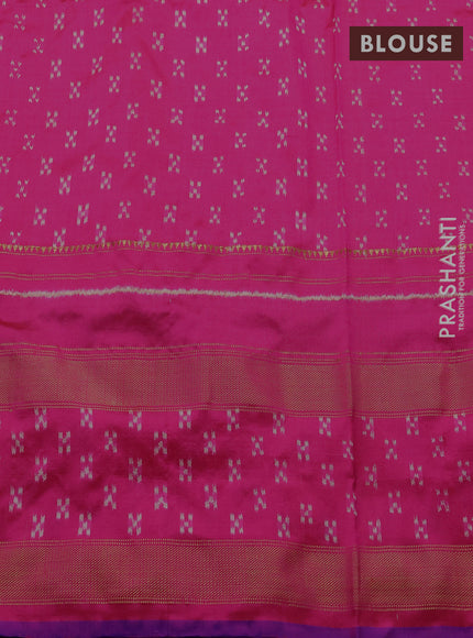 Pochampally silk saree red and pink with allover thread woven buttas and temple design ikat zari woven boder