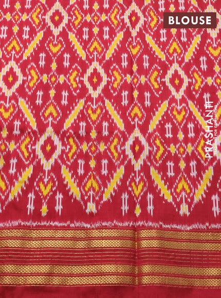 Pochampally silk saree off white and deep maroon with allover thread woven buttas and temple design ikat zari woven boder