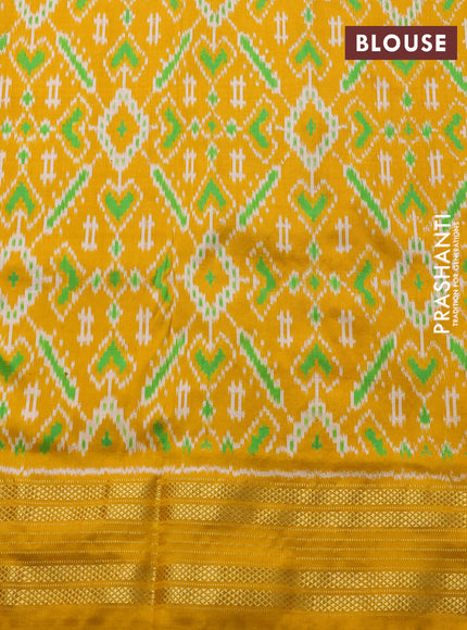 Pochampally silk saree deep purple and mustard yellow with allover thread woven buttas and temple design ikat zari woven boder