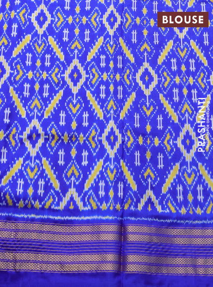 Pochampally silk saree off white and royal blue with allover thread woven buttas and temple design ikat zari woven boder