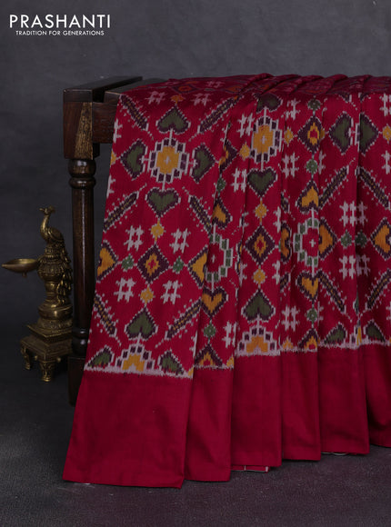 Pochampally silk saree maroon with allover ikat weaves and simple border
